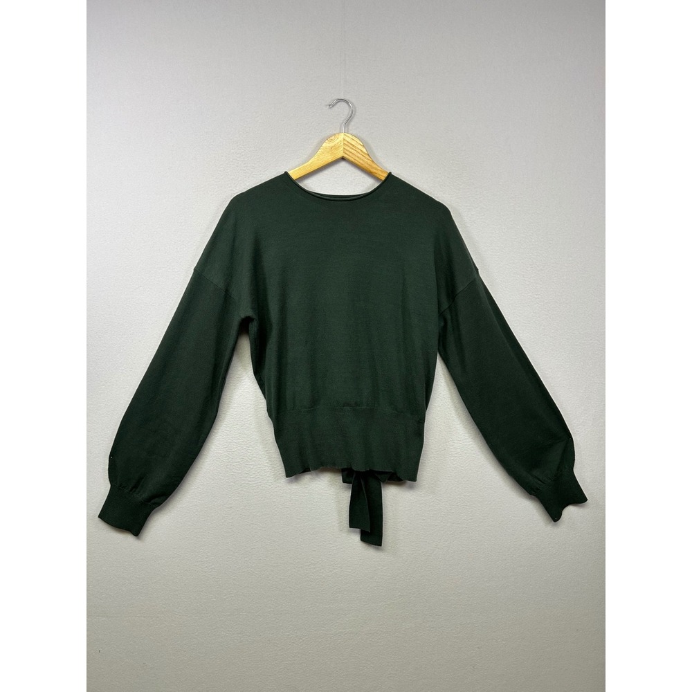 Coquette Hem & Thread Womens Large Green‎ Tie Back Cutout Balloon Sleeve Sweater